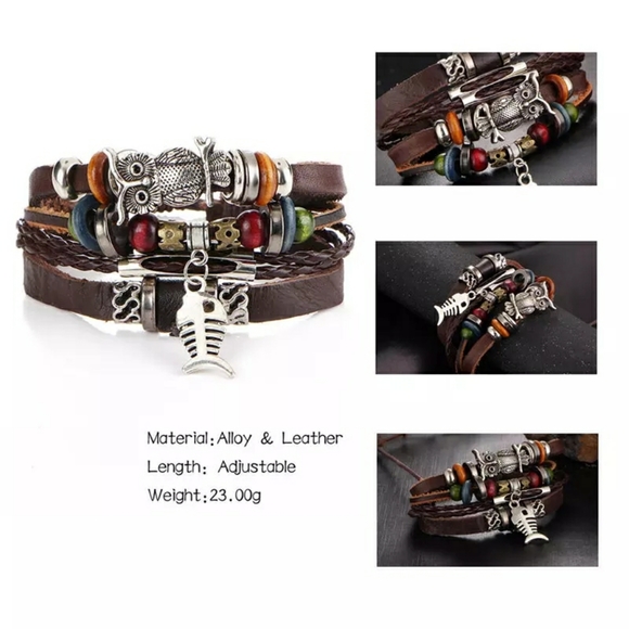 Set of 5 Trendy unisex leather bracelets - Picture 3 of 16